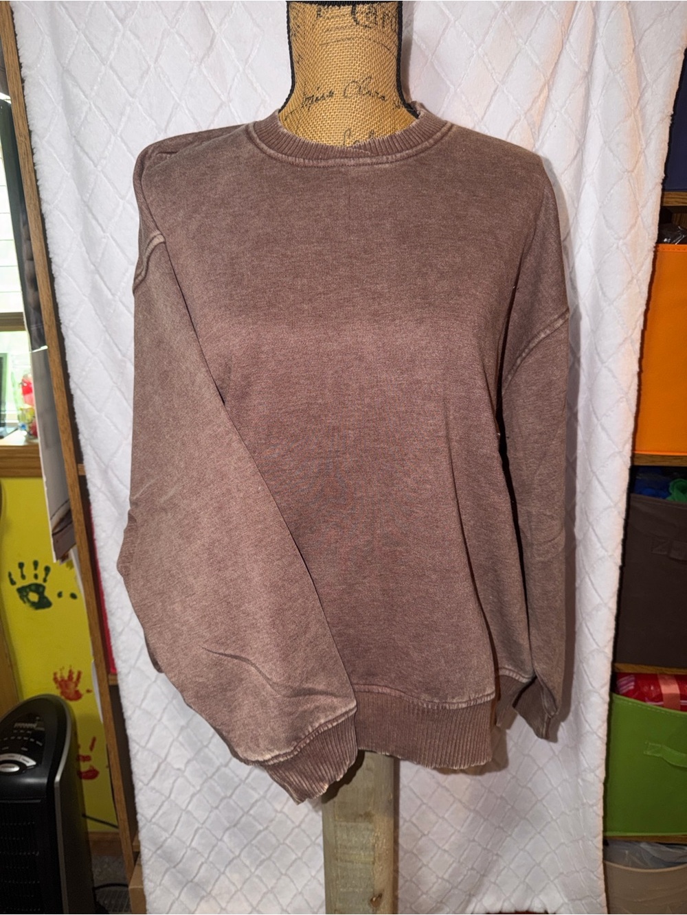 Zenana Outfitters Washed Brown Crewneck Sweatshirt - Picture 2 of 5